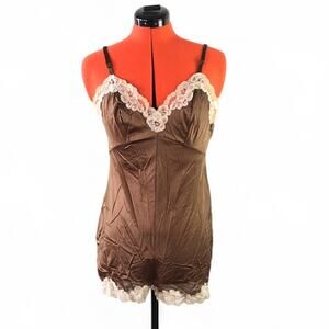 Vintage Van Raalte Brown & Ivory Chamise/slip Teddy Romper